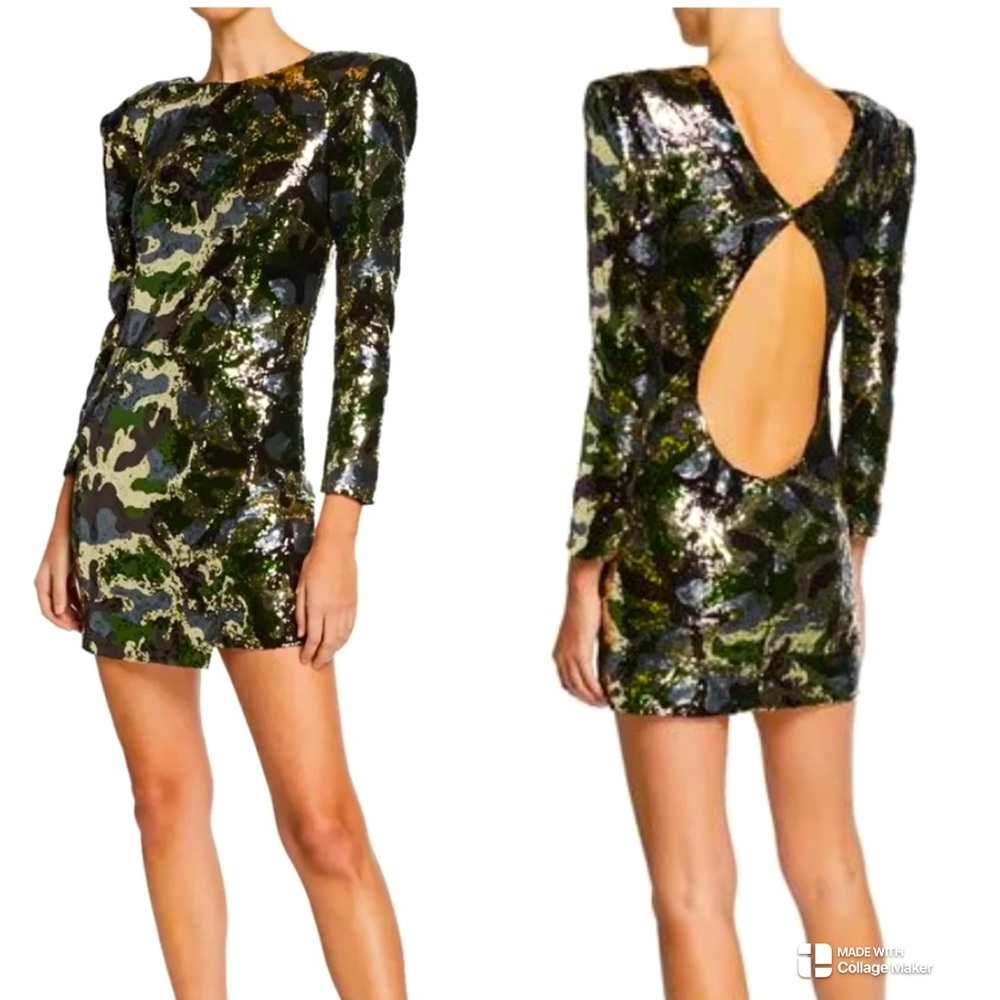 Sequin Camouflage Open-Back Dundas - Camo Mini Dress Medium NWT
